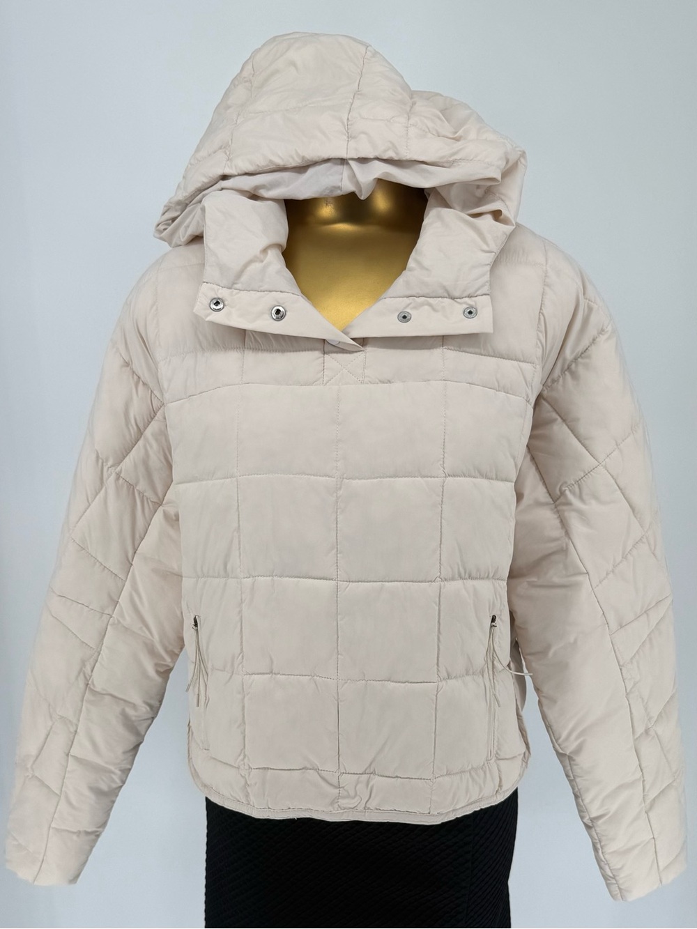 NWT FLX Women's Hooded Quilted Puffer Pullover Jacket - Cream Size Medium
